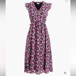 J Crew v-neck tiered midi dress. M. Black/pink. NWT